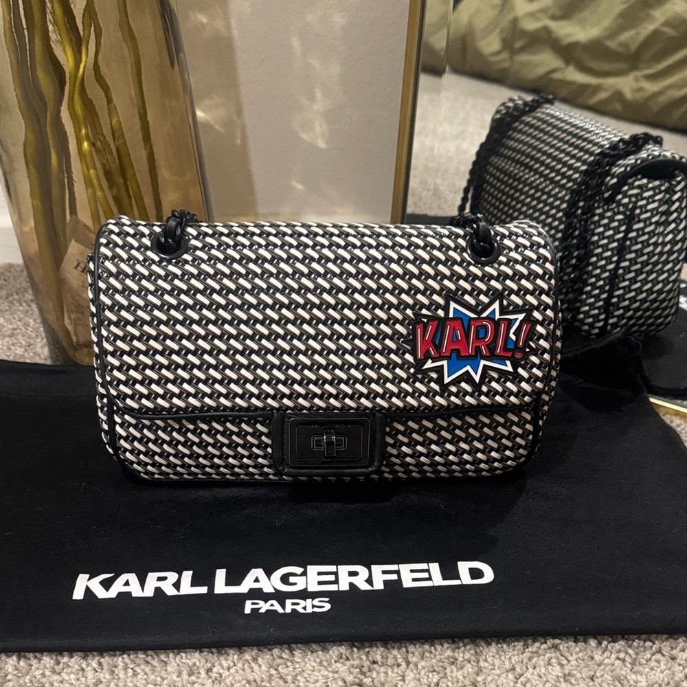 Karl Lagerfeld Black and White Graphic Shoulder Bag